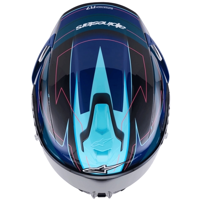 Alpinestars S-R7 Kinetis täismaski mootorrattakiiver must-sinine-fluorestseeriv roosa-valge