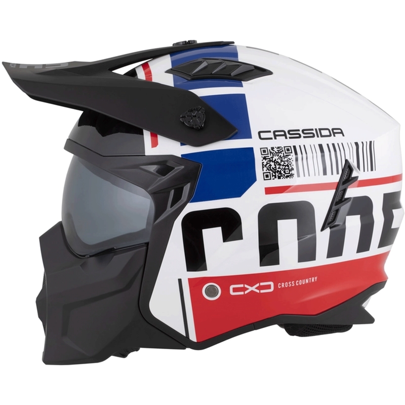 Moodulmootorratta kiiver Cassida Cross Country Code valge-punane-sinine-must