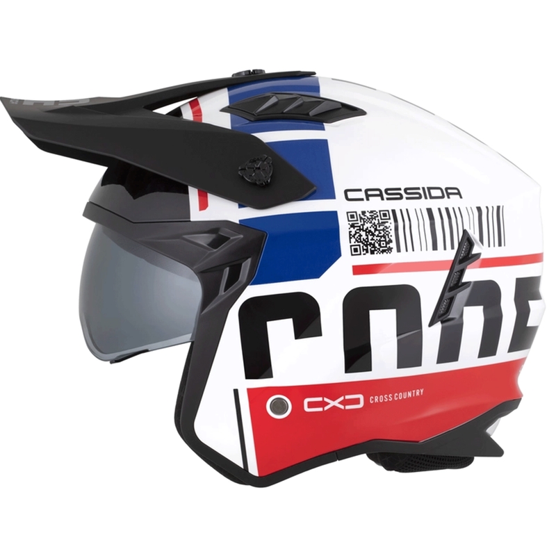 Moodulmootorratta kiiver Cassida Cross Country Code valge-punane-sinine-must