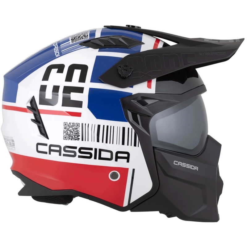 Moodulmootorratta kiiver Cassida Cross Country Code valge-punane-sinine-must