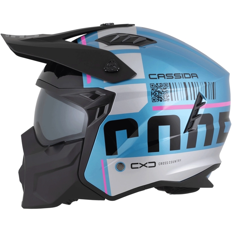 Modulaarne mootorrattakiiver Cassida Cross Country Code pärlmutter sinine-hõbedane-roosa-must
