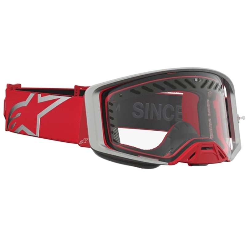 Alpinestars Supertech Dura Air Fluid puna-hõbedased motokrossiprillid läbipaistva pleksiklaasiga