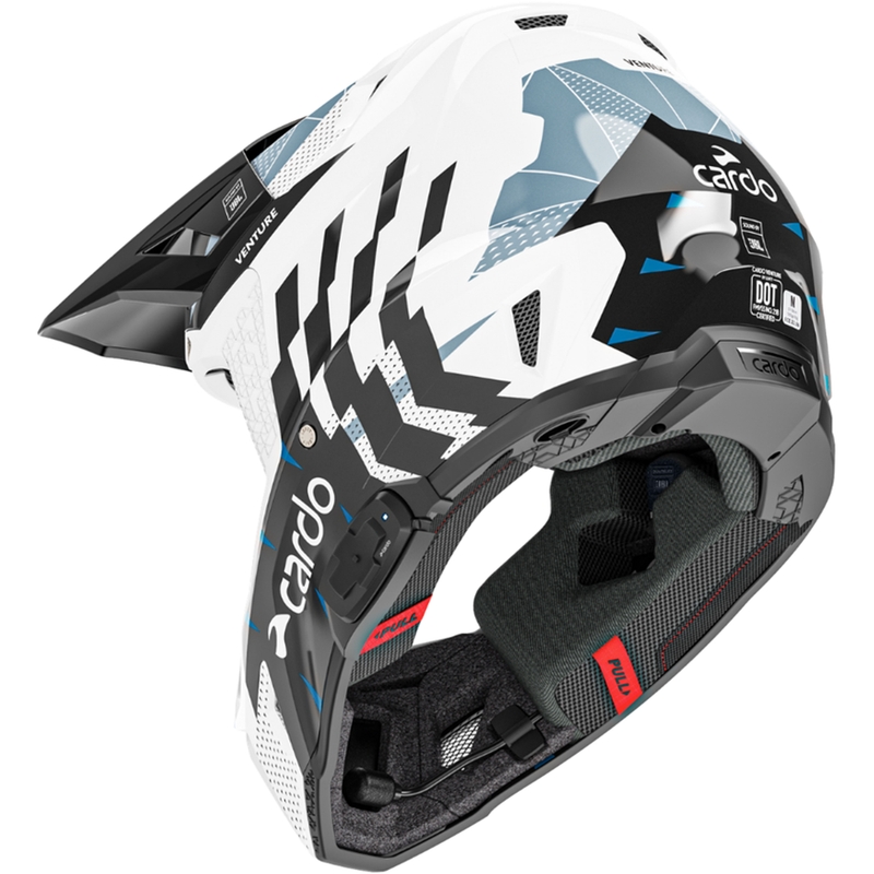 Motokrossi kiiver intercomiga Cardo Venture valge-must-sinine