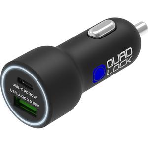 Quad Lock® 48W USB-C PD + USB-A QC 3.0 autolaadija must