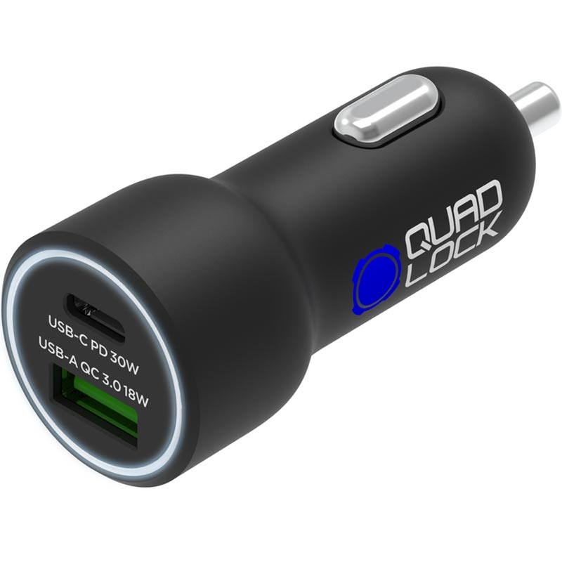 Quad Lock® 48W USB-C PD + USB-A QC 3.0 autolaadija must