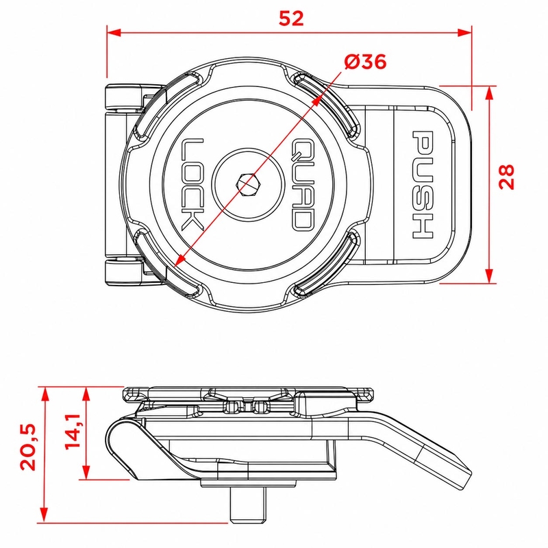 Quad Lock® 360 lühikese hoovaga mobiiltelefonihoidik, must