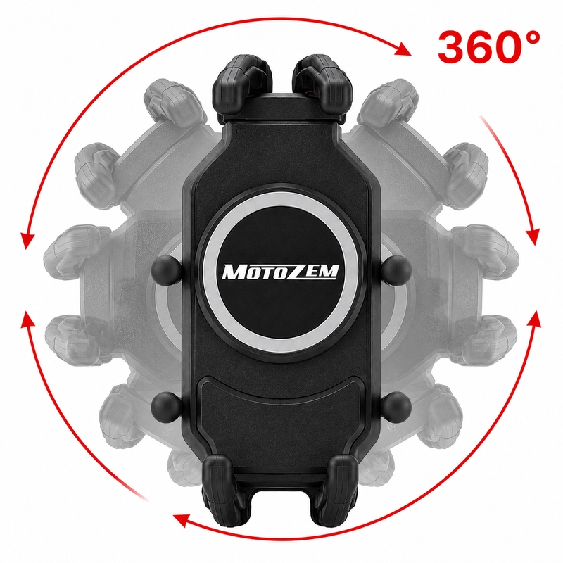 MotoZem Claw PRO vibratsioonivastane hoidik juhtmevaba laadija ja USB-C pesaga, must