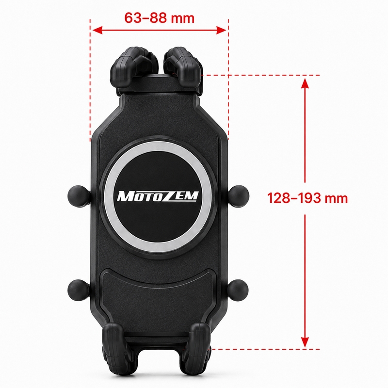 MotoZem Claw PRO vibratsioonivastane hoidik juhtmevaba laadija ja USB-C pesaga, must