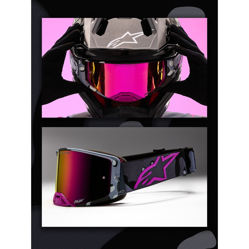 Alpinestars Supertech Lone lillad kamuflaažkrossiprillid peegli-roosa pleksiklaasiga