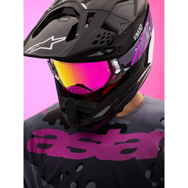 Alpinestars Supertech Lone lillad kamuflaažkrossiprillid peegli-roosa pleksiklaasiga