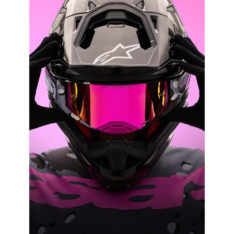 Alpinestars Supertech Lone lillad kamuflaažkrossiprillid peegli-roosa pleksiklaasiga