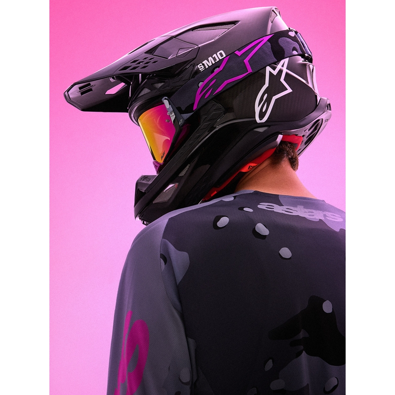 Alpinestars Supertech Lone lillad kamuflaažkrossiprillid peegli-roosa pleksiklaasiga