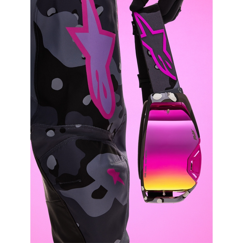 Alpinestars Supertech Lone lillad kamuflaažkrossiprillid peegli-roosa pleksiklaasiga