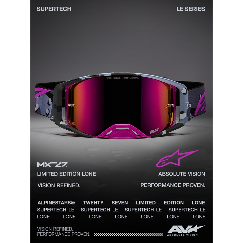 Alpinestars Supertech Lone lillad kamuflaažkrossiprillid peegli-roosa pleksiklaasiga