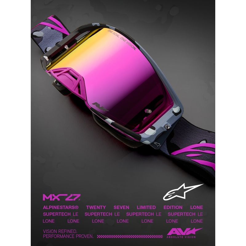 Alpinestars Supertech Lone lillad kamuflaažkrossiprillid peegli-roosa pleksiklaasiga