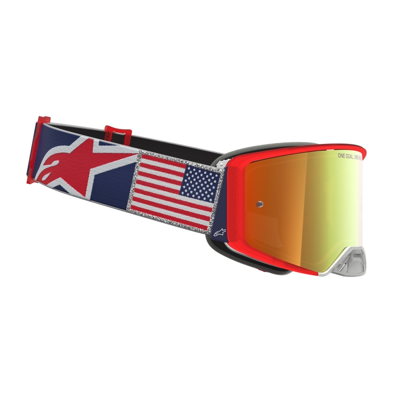 Alpinestars Supertech Fiftyfold motokrossiprillid sini-puna-valged peegliga punase pleksiklaasiga