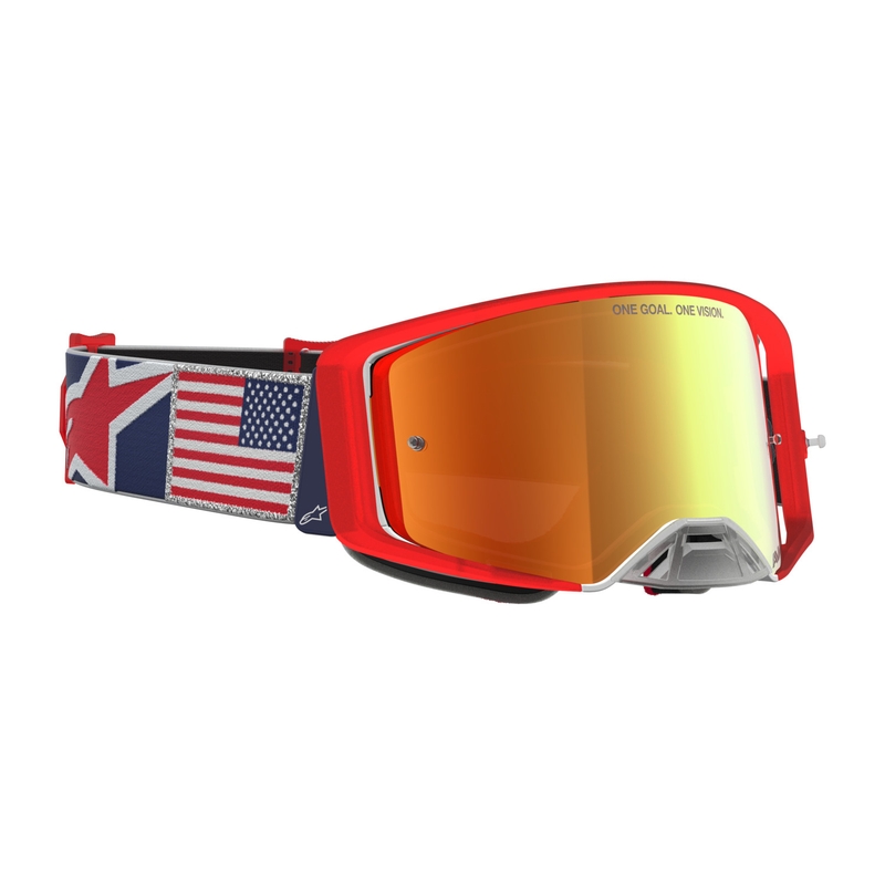 Alpinestars Supertech Fiftyfold motokrossiprillid sini-puna-valged peegliga punase pleksiklaasiga