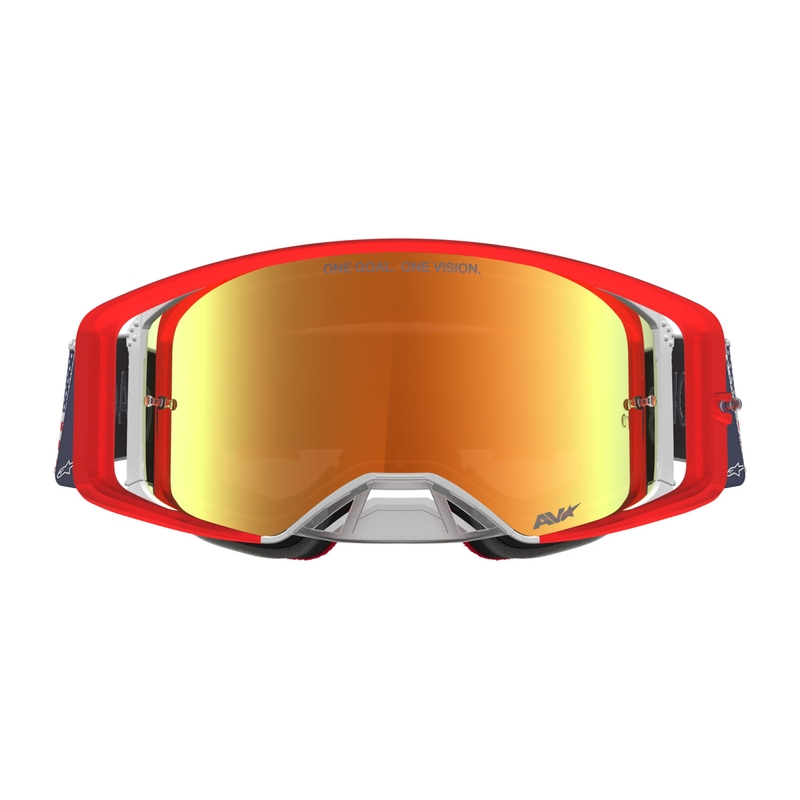 Alpinestars Supertech Fiftyfold motokrossiprillid sini-puna-valged peegliga punase pleksiklaasiga
