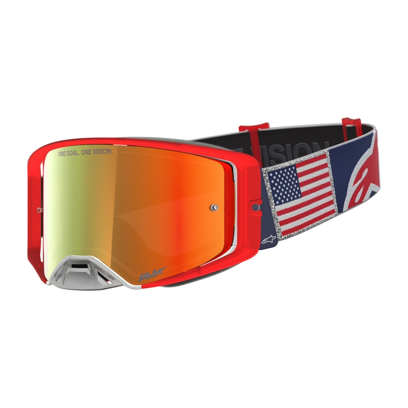 Alpinestars Supertech Fiftyfold motokrossiprillid sini-puna-valged peegliga punase pleksiklaasiga