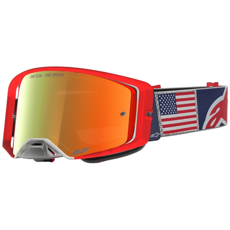 Alpinestars Supertech Fiftyfold motokrossiprillid sini-puna-valged peegliga punase pleksiklaasiga