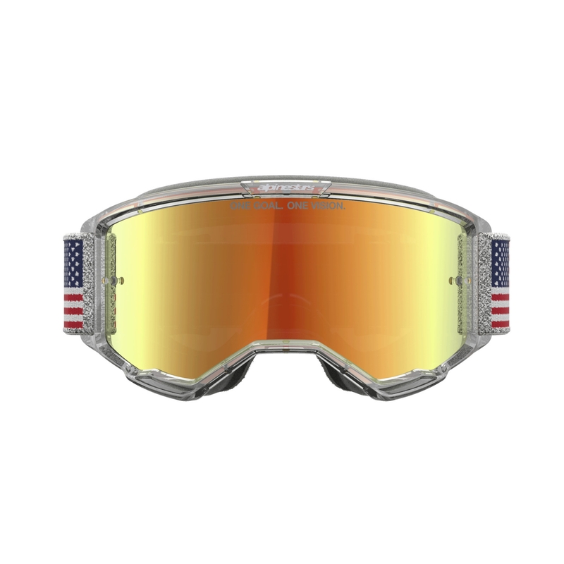 Alpinestars Vision 5 Fiftyfold sini-puna-valged motokrossiprillid punase peegliga