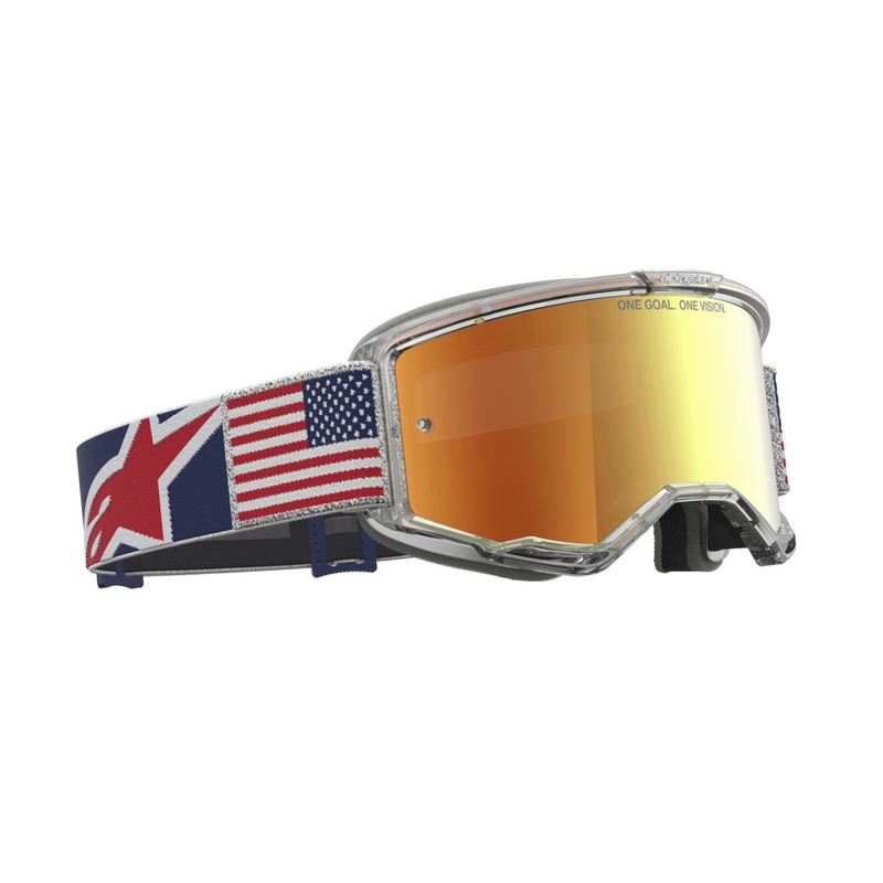 Alpinestars Vision 5 Fiftyfold sini-puna-valged motokrossiprillid punase peegliga