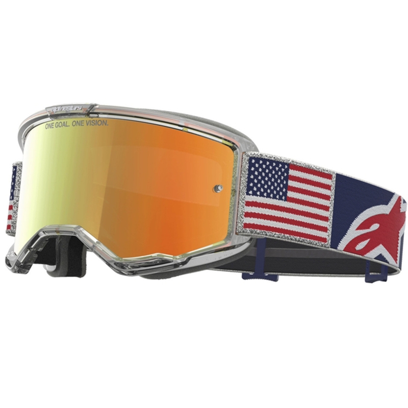 Alpinestars Vision 5 Fiftyfold sini-puna-valged motokrossiprillid punase peegliga