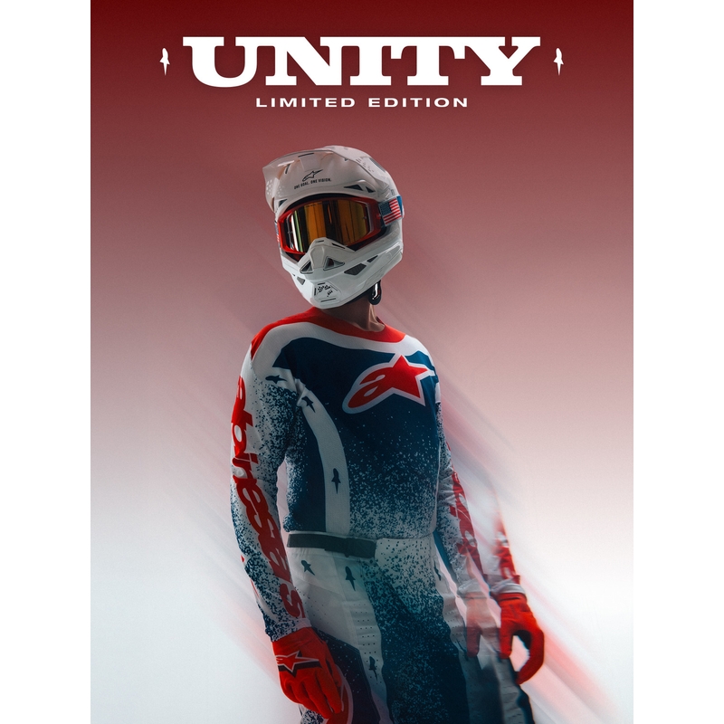 Alpinestars Techstar limiteeritud väljaande Unity motokrossisärk punane-valge-sinine