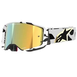 Alpinestars Supertech Corp valged ja kuldsed motokrossiprillid peegelkuldse prilliklaasiga