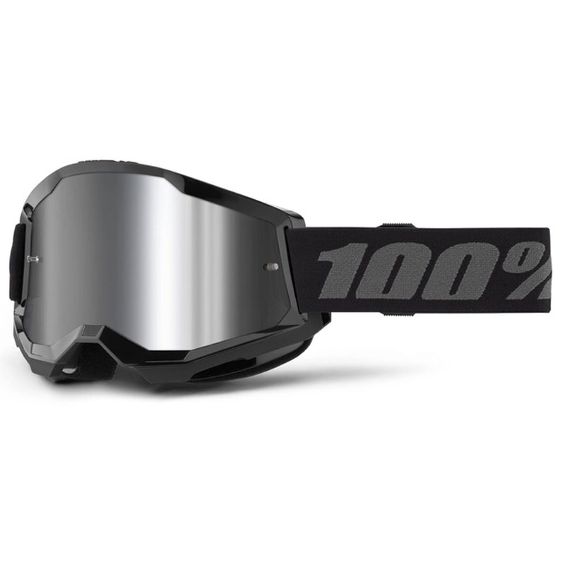 Motokross prillid 100% STRATA 2 Uus must (hõbedane plexi)