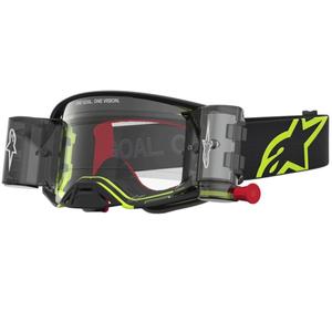 Alpinestars Supertech Firma motokrossiprillid must-fluorestseeruvad kollased läbipaistva pleksiklaasiga