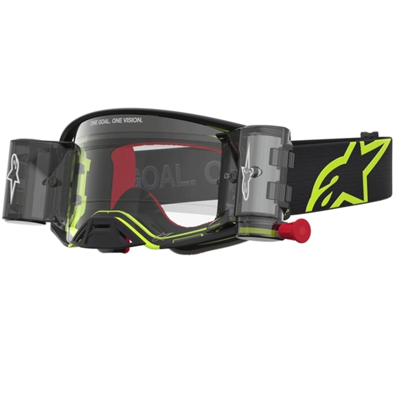 Alpinestars Supertech Firma motokrossiprillid must-fluorestseeruvad kollased läbipaistva pleksiklaasiga