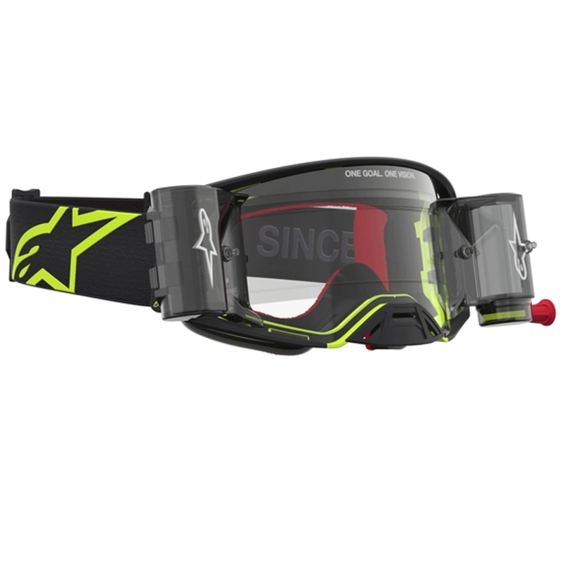 Alpinestars Supertech Firma motokrossiprillid must-fluorestseeruvad kollased läbipaistva pleksiklaasiga