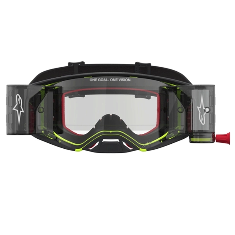 Alpinestars Supertech Firma motokrossiprillid must-fluorestseeruvad kollased läbipaistva pleksiklaasiga