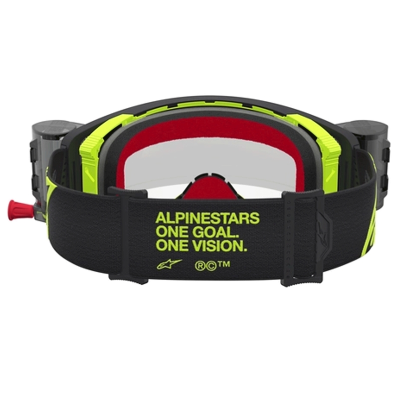 Alpinestars Supertech Firma motokrossiprillid must-fluorestseeruvad kollased läbipaistva pleksiklaasiga