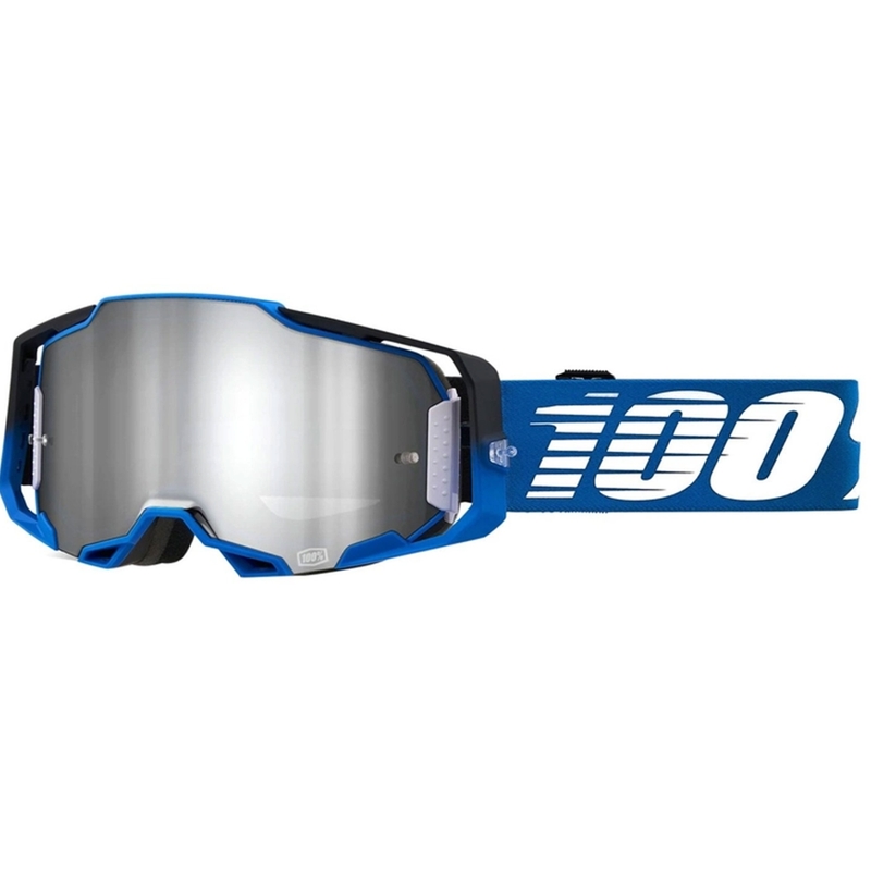 Motokross prillid 100% ARMEGA Rockchuck must-valge-sinine (hõbedane plexi)