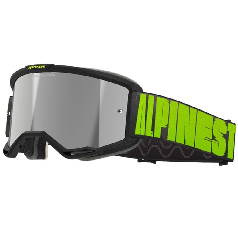 Alpinestars Vision 5 Hollow hallikas-fluo kollased motokrossiprillid peegliga hõbedase plexiga