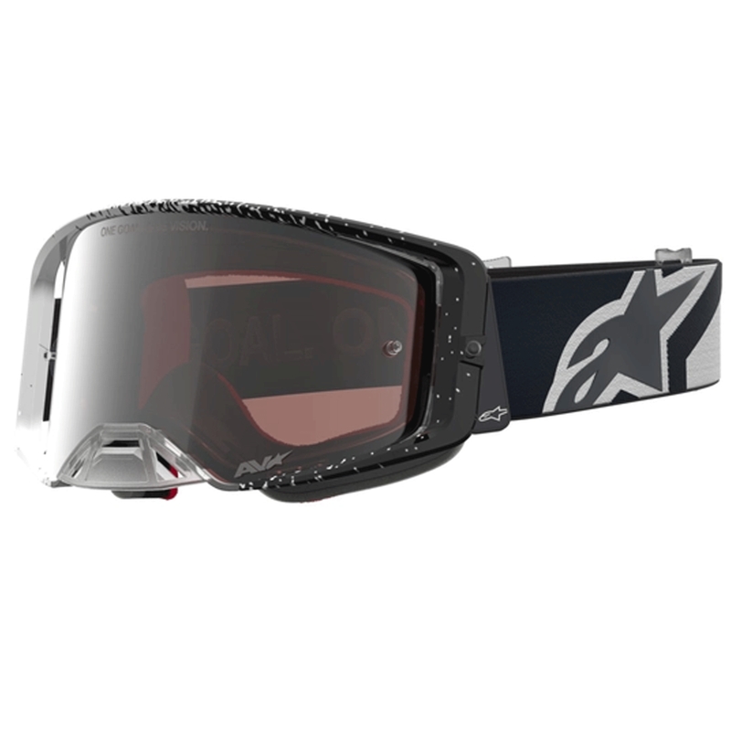 Alpinestars Supertech motokrossiprillid valge-must peegliga hõbedase pleksiklaasiga