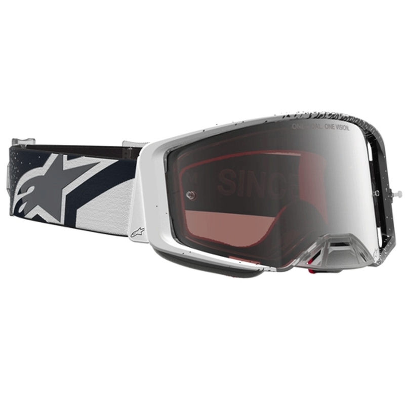 Alpinestars Supertech motokrossiprillid valge-must peegliga hõbedase pleksiklaasiga