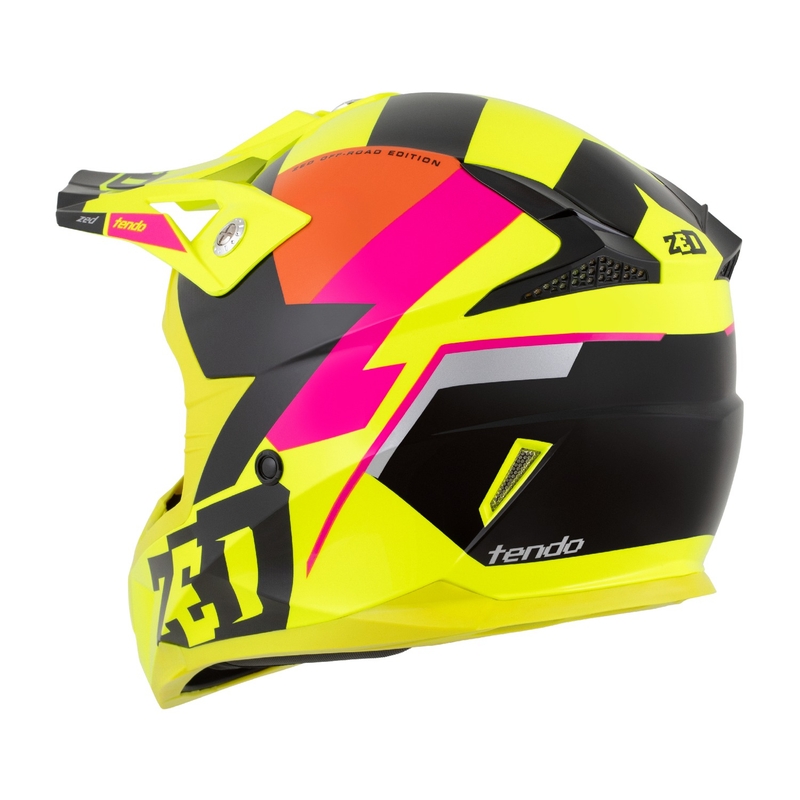 Laste motokrossikiiver ZED X1.9 Tendo fluo kollane-roosa-oranž-must - II. kvaliteet