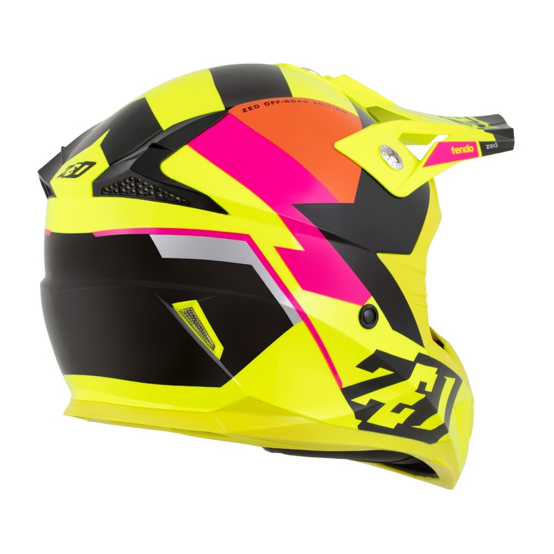 Laste motokrossikiiver ZED X1.9 Tendo fluo kollane-roosa-oranž-must - II. kvaliteet