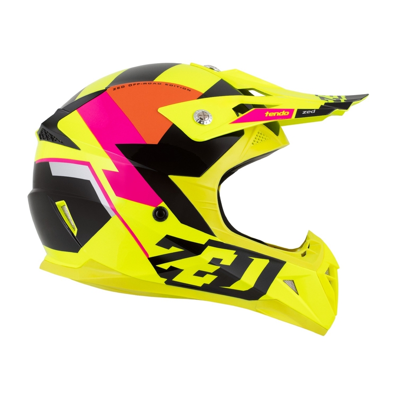 Laste motokrossikiiver ZED X1.9 Tendo fluo kollane-roosa-oranž-must - II. kvaliteet