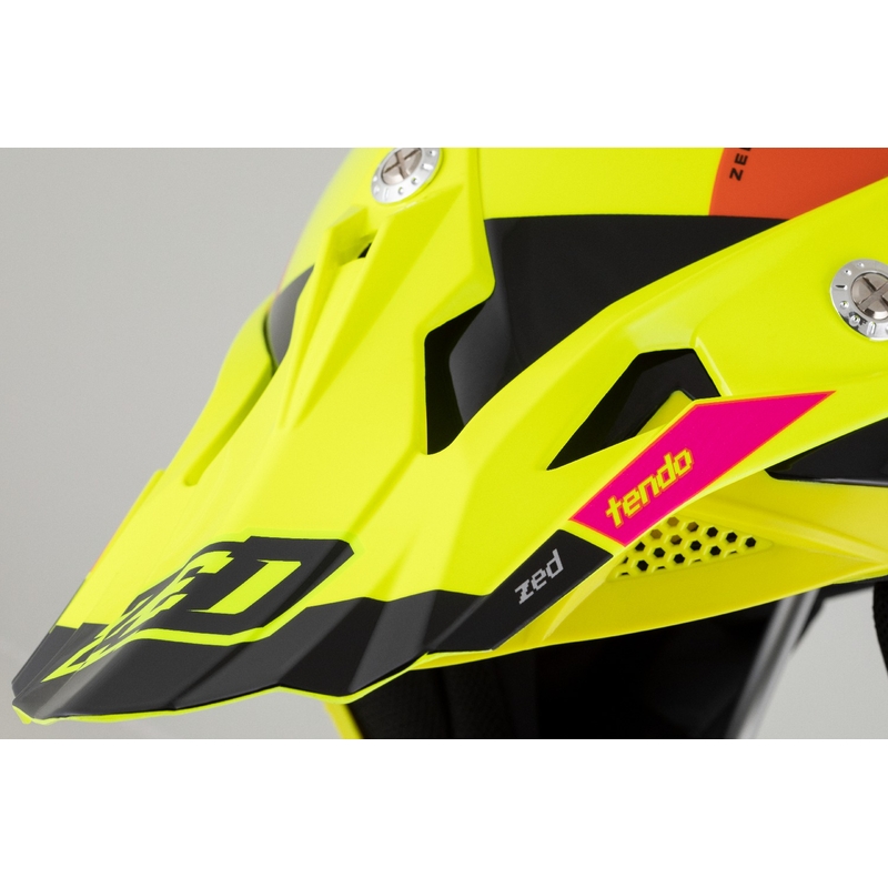 Laste motokrossikiiver ZED X1.9 Tendo fluo kollane-roosa-oranž-must - II. kvaliteet