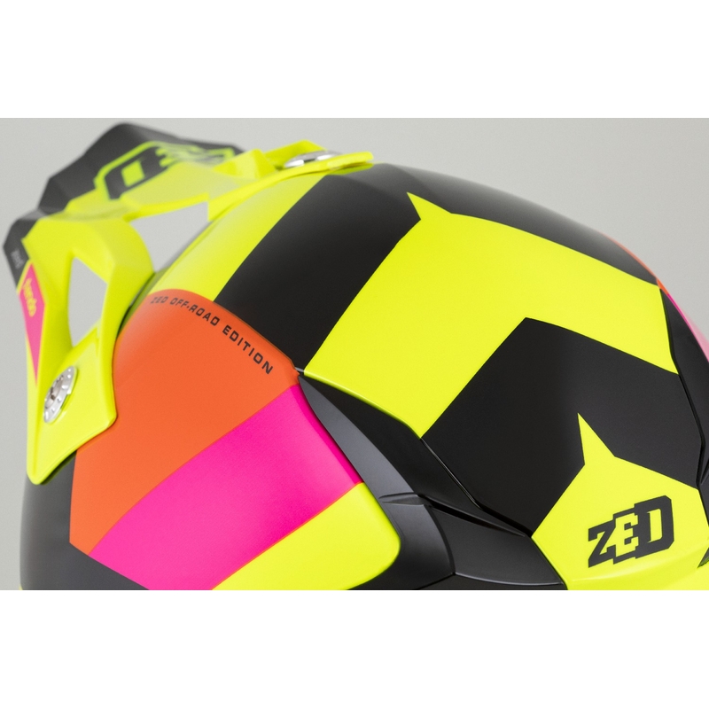 Laste motokrossikiiver ZED X1.9 Tendo fluo kollane-roosa-oranž-must - II. kvaliteet