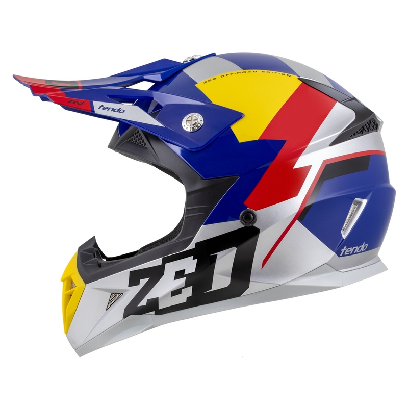 Motokross kiiver ZED X1.9 Tendo pärl sinine-punane-kollane-hõbedane - II. kvaliteet