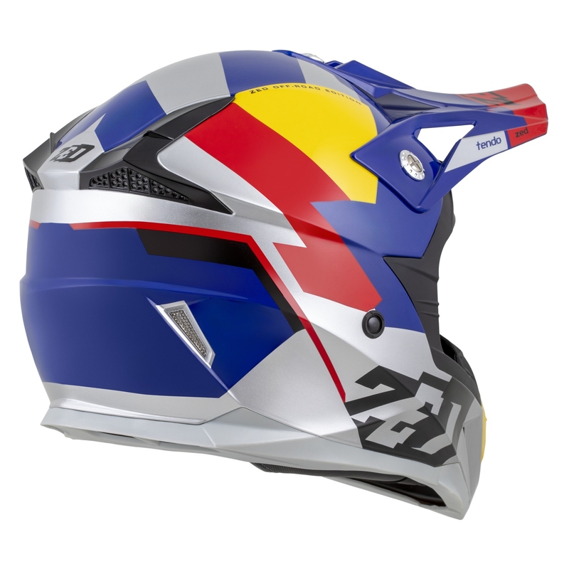Motokross kiiver ZED X1.9 Tendo pärl sinine-punane-kollane-hõbedane - II. kvaliteet