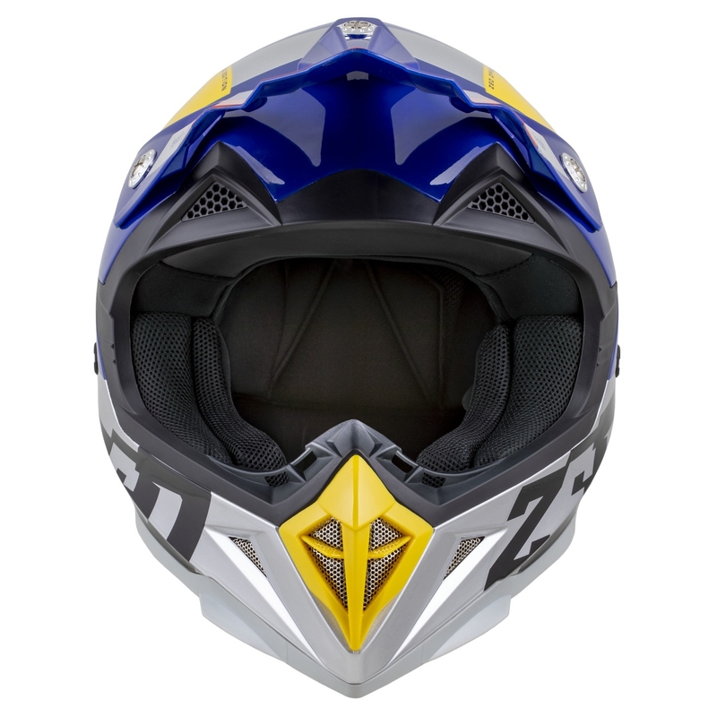 Motokross kiiver ZED X1.9 Tendo pärl sinine-punane-kollane-hõbedane - II. kvaliteet