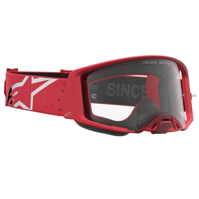Alpinestars Supertech Vesta fluorestsentspunase-kroomitud motokrossiprillid (läbipaistev pleksiklaas)