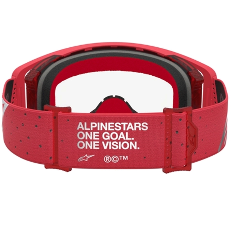 Alpinestars Supertech Vesta fluorestsentspunase-kroomitud motokrossiprillid (läbipaistev pleksiklaas)
