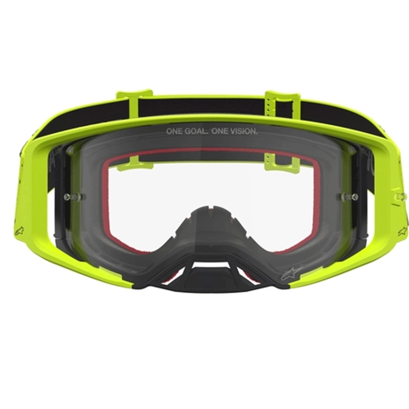 Alpinestars Supertech Vesta fluorestsentskollased-mustad motokrossiprillid (läbipaistev pleksiklaas)